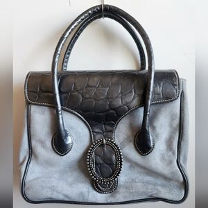 Croc Embossed Leather/Suede Handbag Light Blue S.A.P.A.F Made In Florence Italy